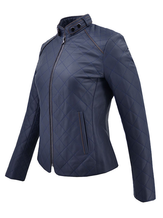 Dermatina 100 Women's Short Lifestyle Leather Jacket for Winter Blue