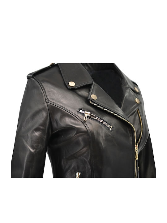 Δερμάτινο Γυναικείο Biker Jacket Μαύρο