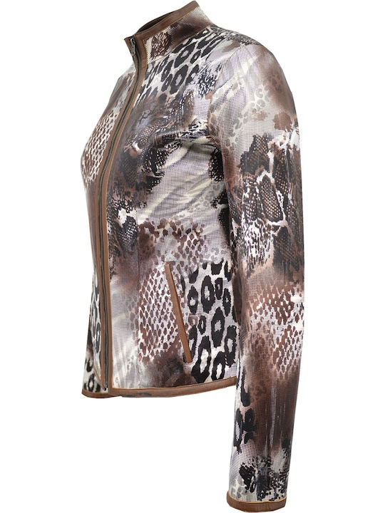 Δερμάτινο Γυναικείο Biker Jacket Καφέ