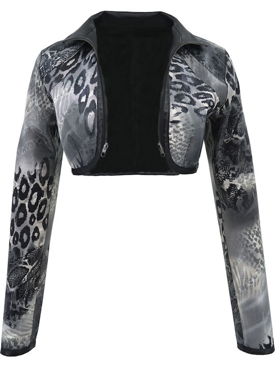 Women's Short Lifestyle Leather Jacket for Spring or Autumn Black