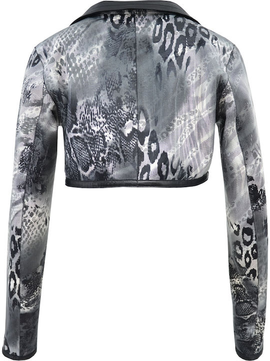 Women's Short Lifestyle Leather Jacket for Spring or Autumn Black
