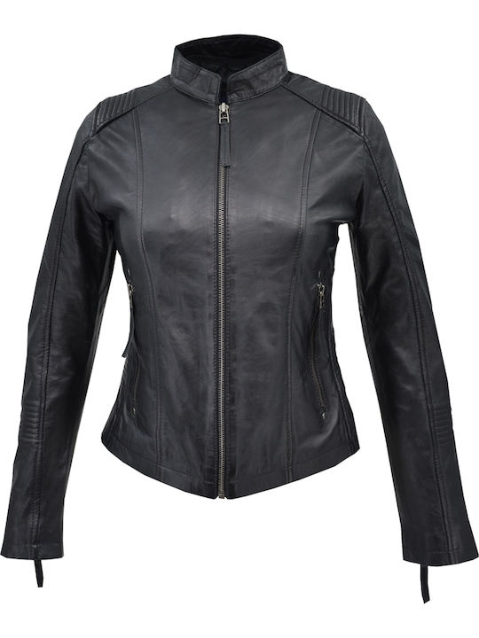 Δερμάτινα 100 Δερμάτινο Γυναικείο Biker Jacket Μαύρο