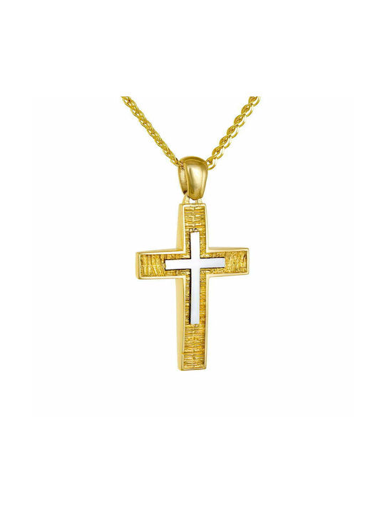 Ioannis Kosmima Herren Gold Kreuz 14K Beidseitig mit Kette