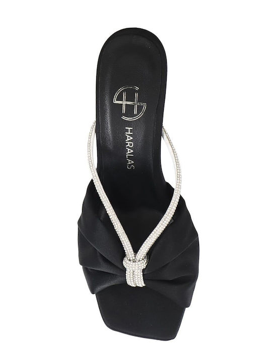 Satin Mules with Chunky High Heel in Black Color
