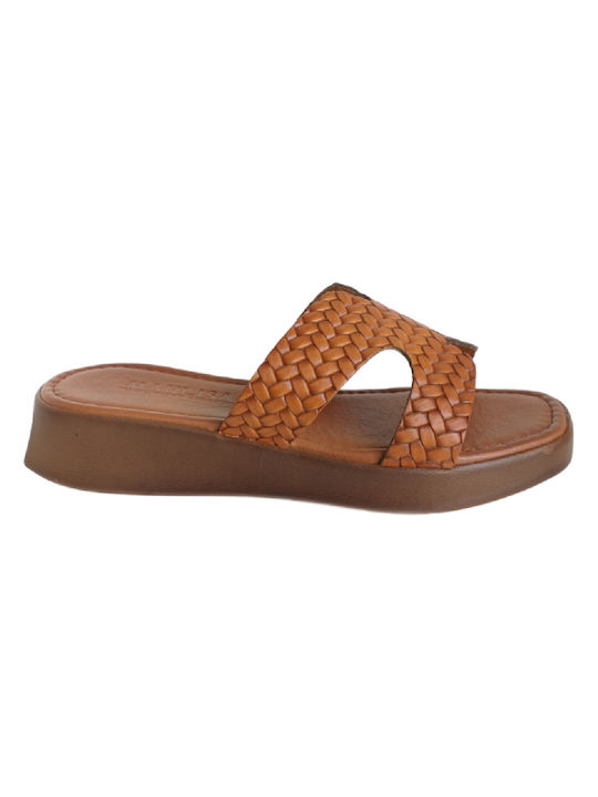 Manlisa Leather Women's Flat Sandals in Tabac Brown Color