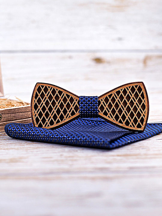 Legend Accessories Σετ Ξύλινo Παπιγιόν με Μαντήλι Καφέ