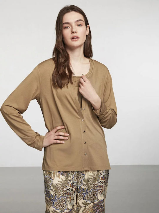 Penye Mood Sommer Damen Pyjama-Set Braun