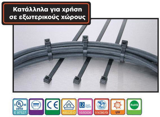 Legături Cablu Din Plastic 250mmx4.8mm În Culoare Neagră 100 Bucăți 02.012.0180