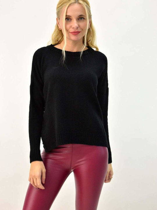 First Woman Women's Long Sleeve Sweater with V Neckline Black