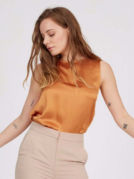 Damen Sommer Bluse Ärmellos Orange