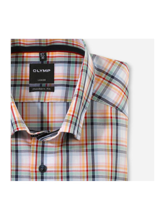 Olymp Men's Shirt Long Sleeve Checked Orange