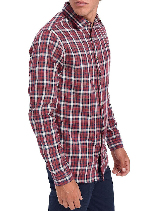 Selected Men's Shirt Long Sleeve Cotton Checked Red