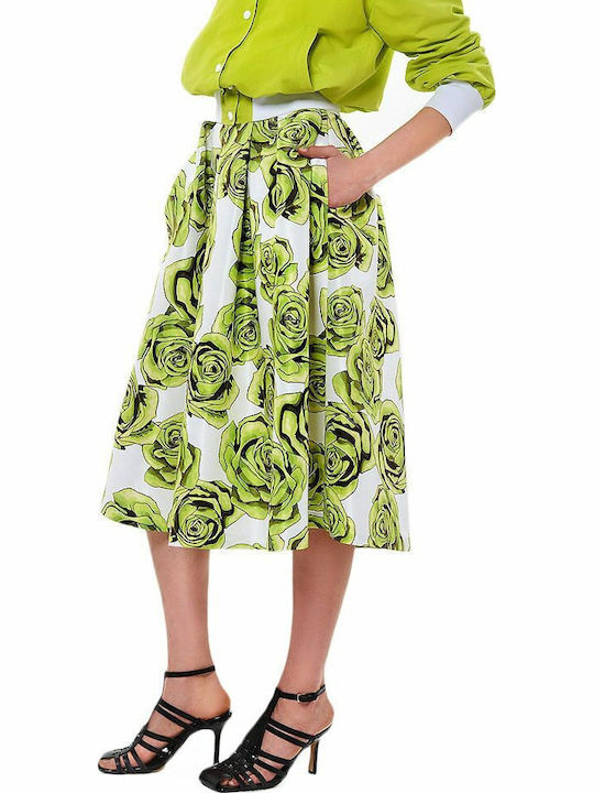 Ψηλόμεση Midi Φούστα Floral Λευκή