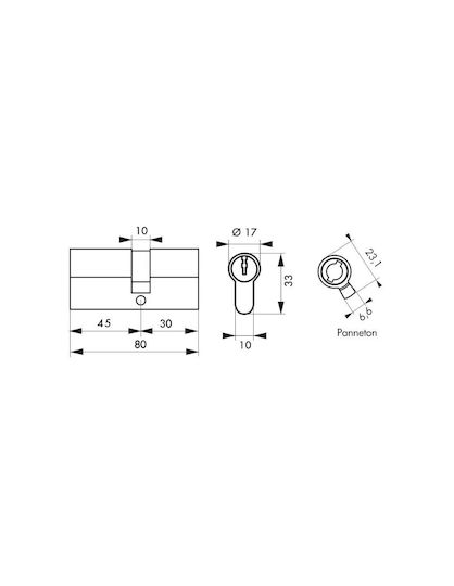 Thirard Lock Cylinder Security 75mm (30-45) with 5 Keys Silver