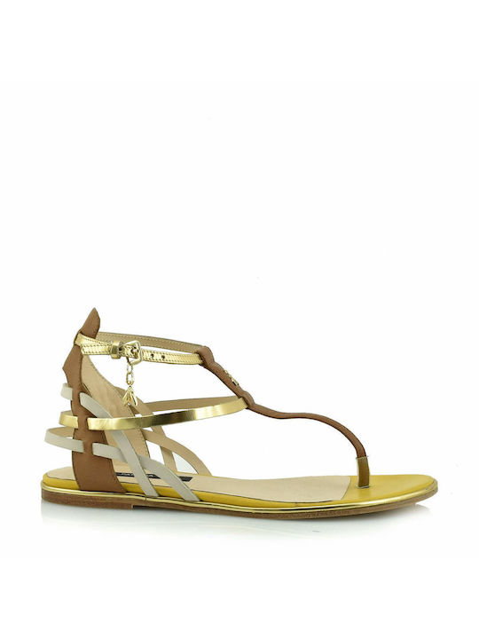 Patrizia Pepe Leder Damen Flache Sandalen in Braun Farbe