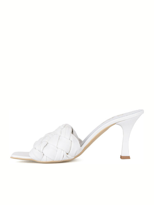 Mules with Thin High Heel in White Color