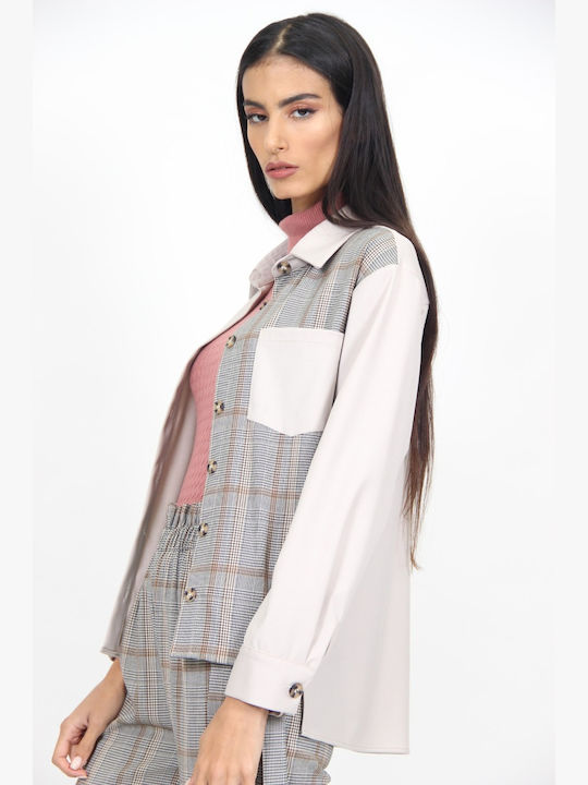 Lui E Lei Women's Checked Long Sleeve Shirt Beige