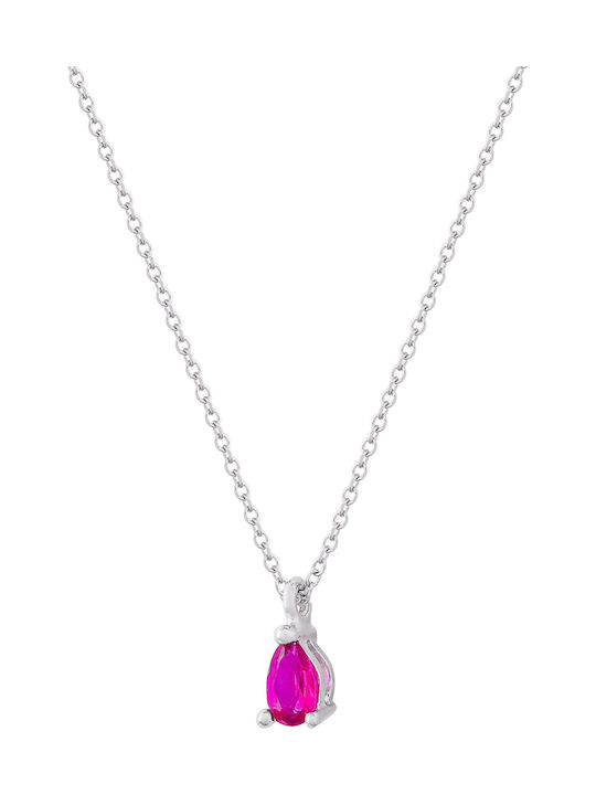 Kiriakos Gofas Necklace from White Gold 9K Fuchsia