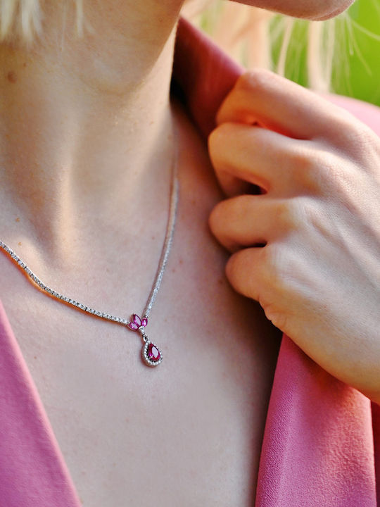 Roloi Kaliamanis Necklace with Tear Design in 14K White Gold with Zircon Pink