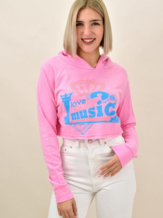 Potre Women's Cropped Hooded Sweatshirt Pink