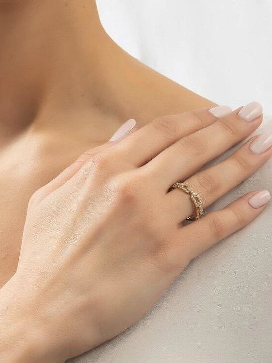 Eforo Damen Ring mit Zirkonia aus Silber Vergoldet