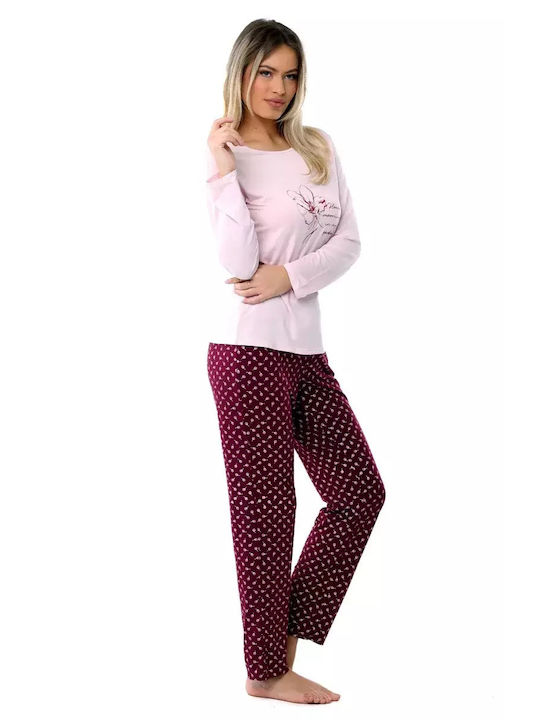 Bonatti Winter Damen Pyjama-Set Baumwolle Burgundisch