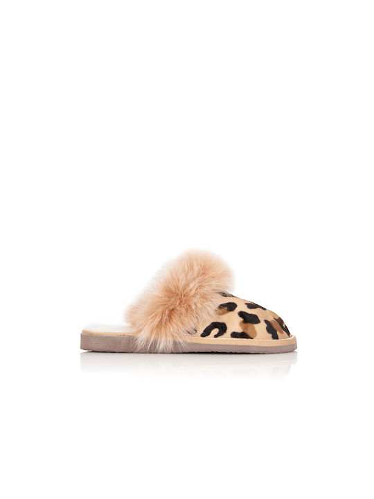 MRDline Women's Slippers with Fur Beige