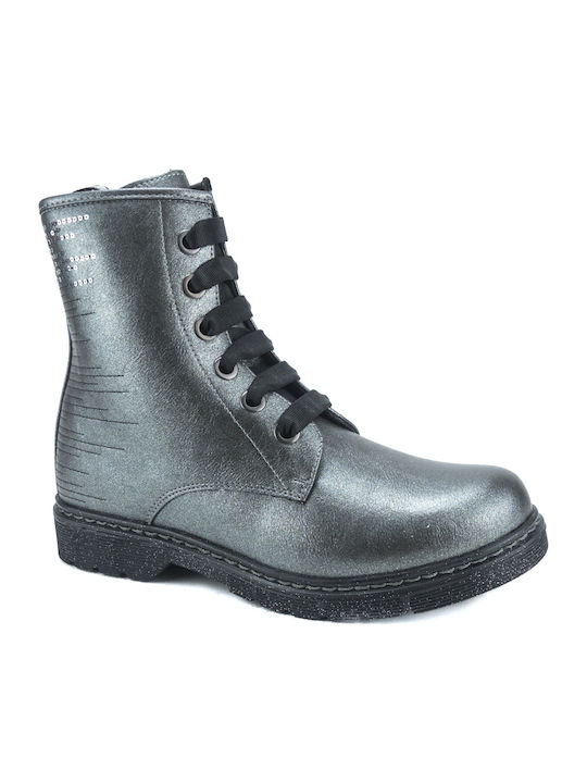 Kinderstiefel mit Schnürsenkeln Silber