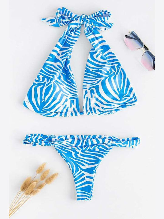Set Bikini Triunghi Animal Print Albastru deschis