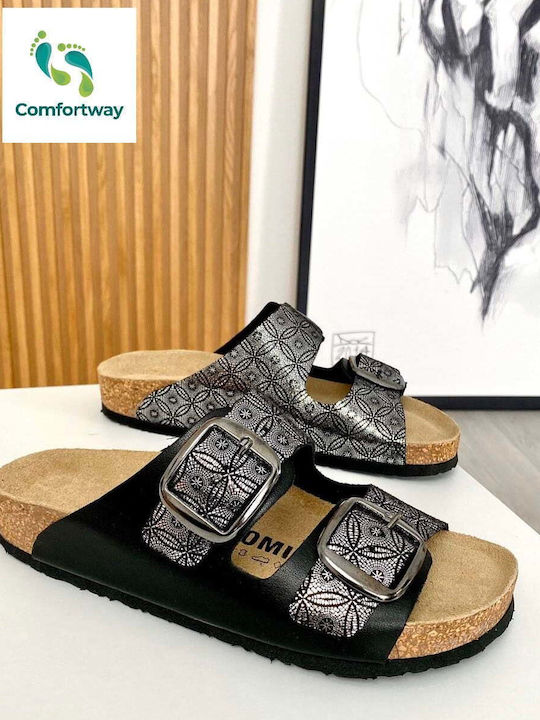 Leather Women's Flat Sandals Anatomic in Black Color