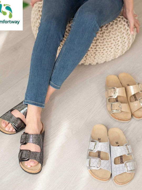Leather Women's Flat Sandals Anatomic in Black Color