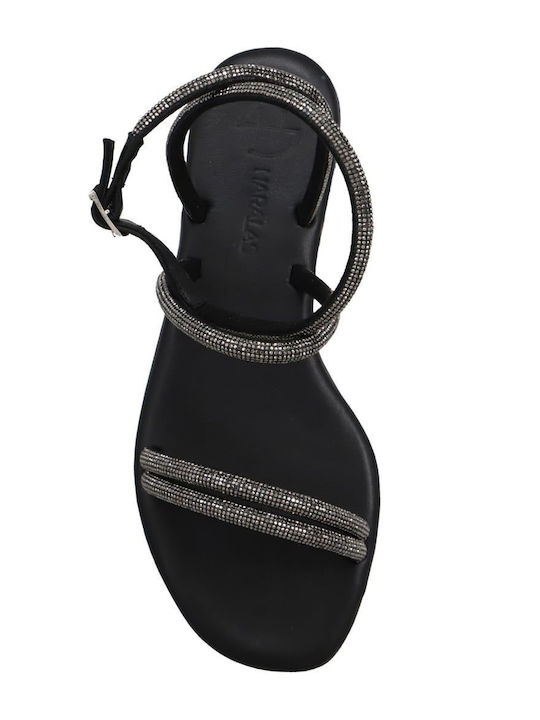 Leather Women's Flat Sandals in Black Color