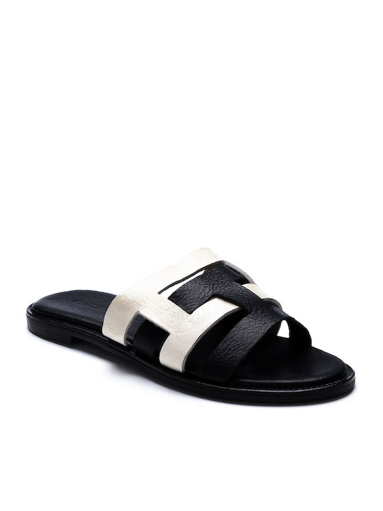 Philippe Lang Leather Women's Flat Sandals in Black Color