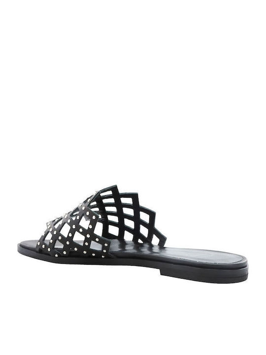 Leather Women's Flat Sandals Flatforms in Black Color