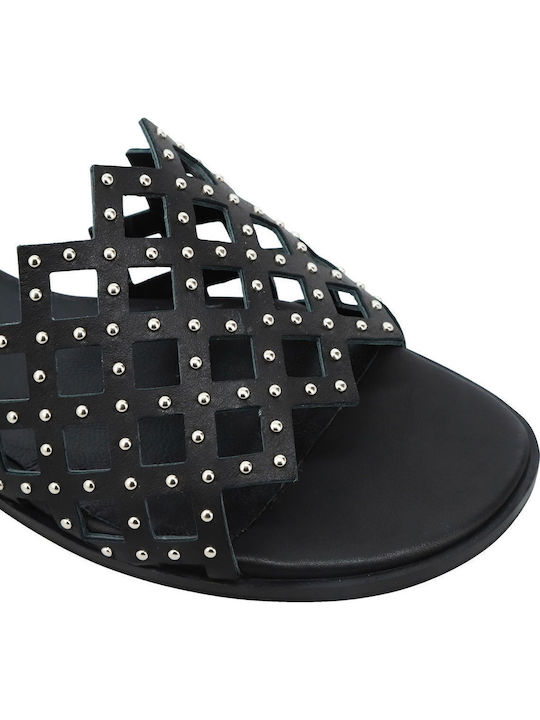 Leather Women's Flat Sandals Flatforms in Black Color