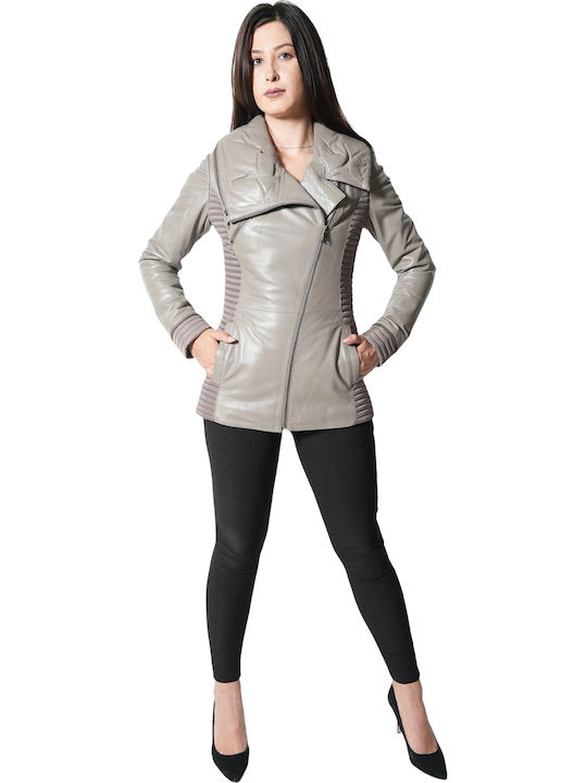 Δερμάτινο Γυναικείο Biker Jacket Γκρι