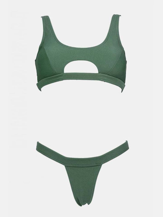 Set Bikini Sports Bra with Removable Padding and Brazil Khaki