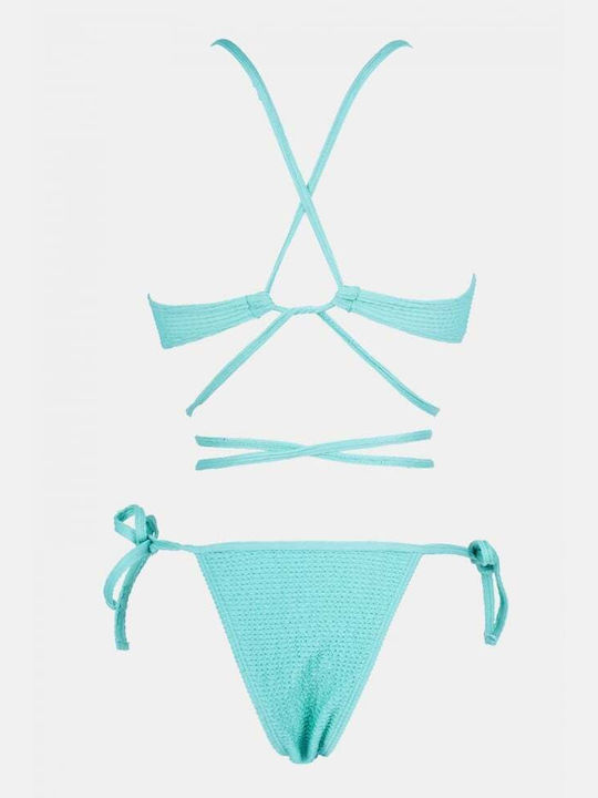 Set Bikini Sport-BH mit Abnehmbare Verstärkung & Brasilien Hellblau