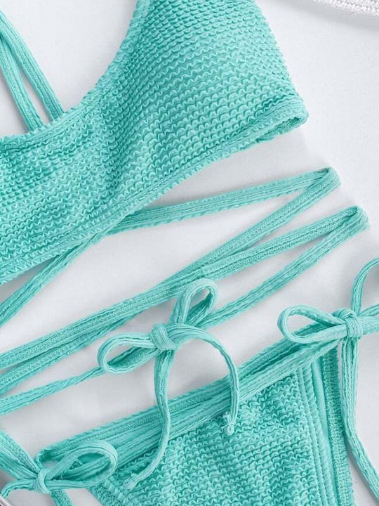 Set Bikini Sport-BH mit Abnehmbare Verstärkung & Brasilien Hellblau