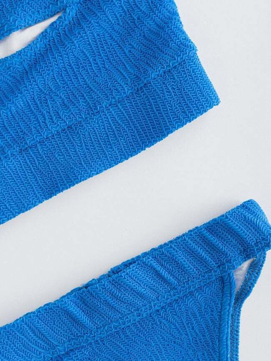 Set Bikini Un umăr & Brazilia Talie înaltă Albastru