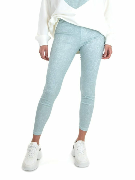 Dolce Domenica Frauen Lang Leggings Hochgeschnitten Türkis