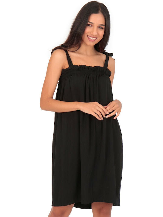 Sommer Midi Damenkleid mit Rüschen Schwarz
