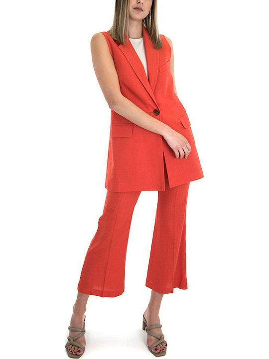 Women's Fabric Capri Trousers Red