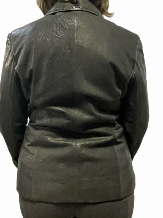 MARKOS LEATHER Blazer pentru femei Piele Cu talie Sacou Gri