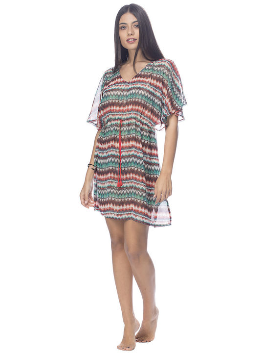 Vienetta Secret Women's Mini Caftan Beachwear Multicolour