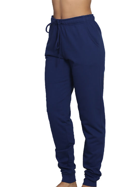 Vienetta Secret Hohe Taille Damen-Sweatpants Jogger Marineblau