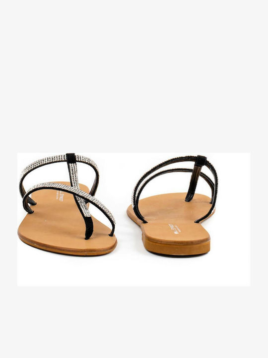 Flache Sandalen für Damen mit Riemen in Schwarz Farbe