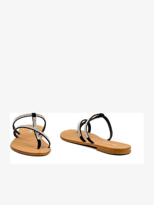 Flache Sandalen für Damen mit Riemen in Schwarz Farbe