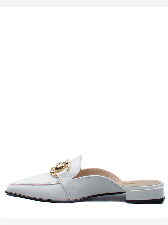 Wall Street Flat Leather Mules White