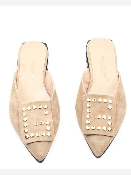 Flat Suede Mules σε Μπεζ Χρώμα